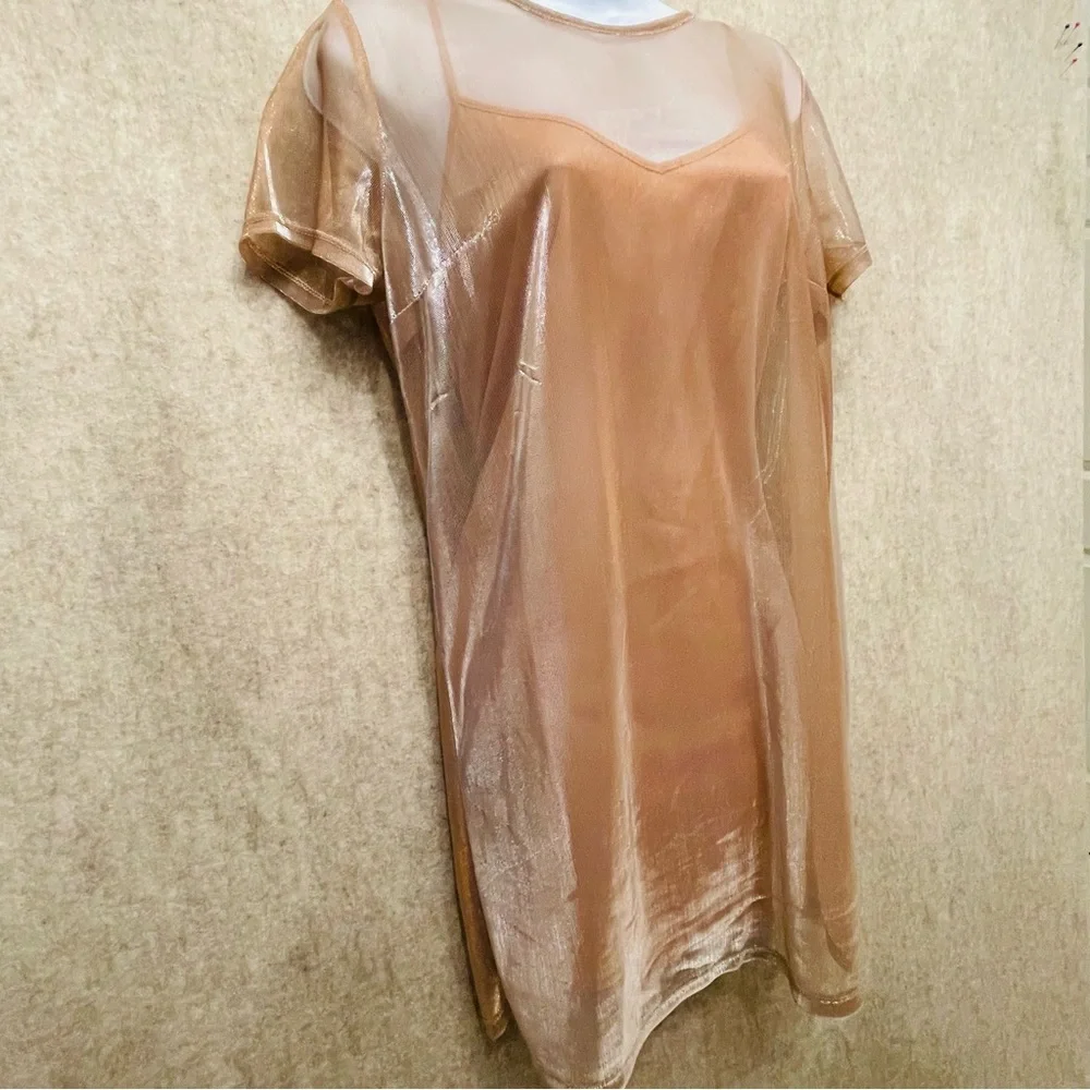 Shimmery Overlay Cocktail Mini Dress with Removable Slip, L Juniors - Picture 2 of 3